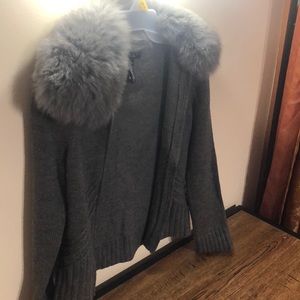 Fox fur cardigan knit sweater LAUNDRY BY SHELLI SEGAL
